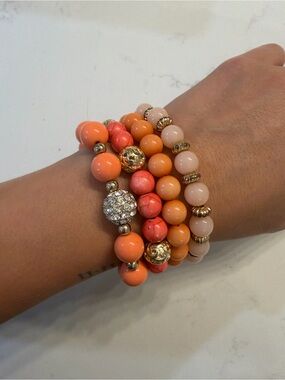 Stacked Coral and Blush Beaded Bracelet Set (4)